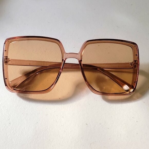 Oversized Sunglasses Square Big Frame Anti-Ultraviolet Champagne Color NEW - Picture 3 of 13